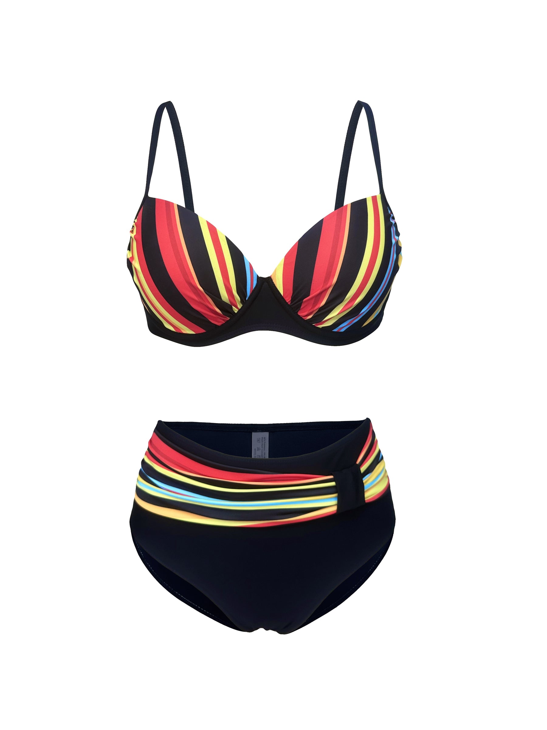 Vibrant Stripes Bikini Set – Black Contrast Elegance