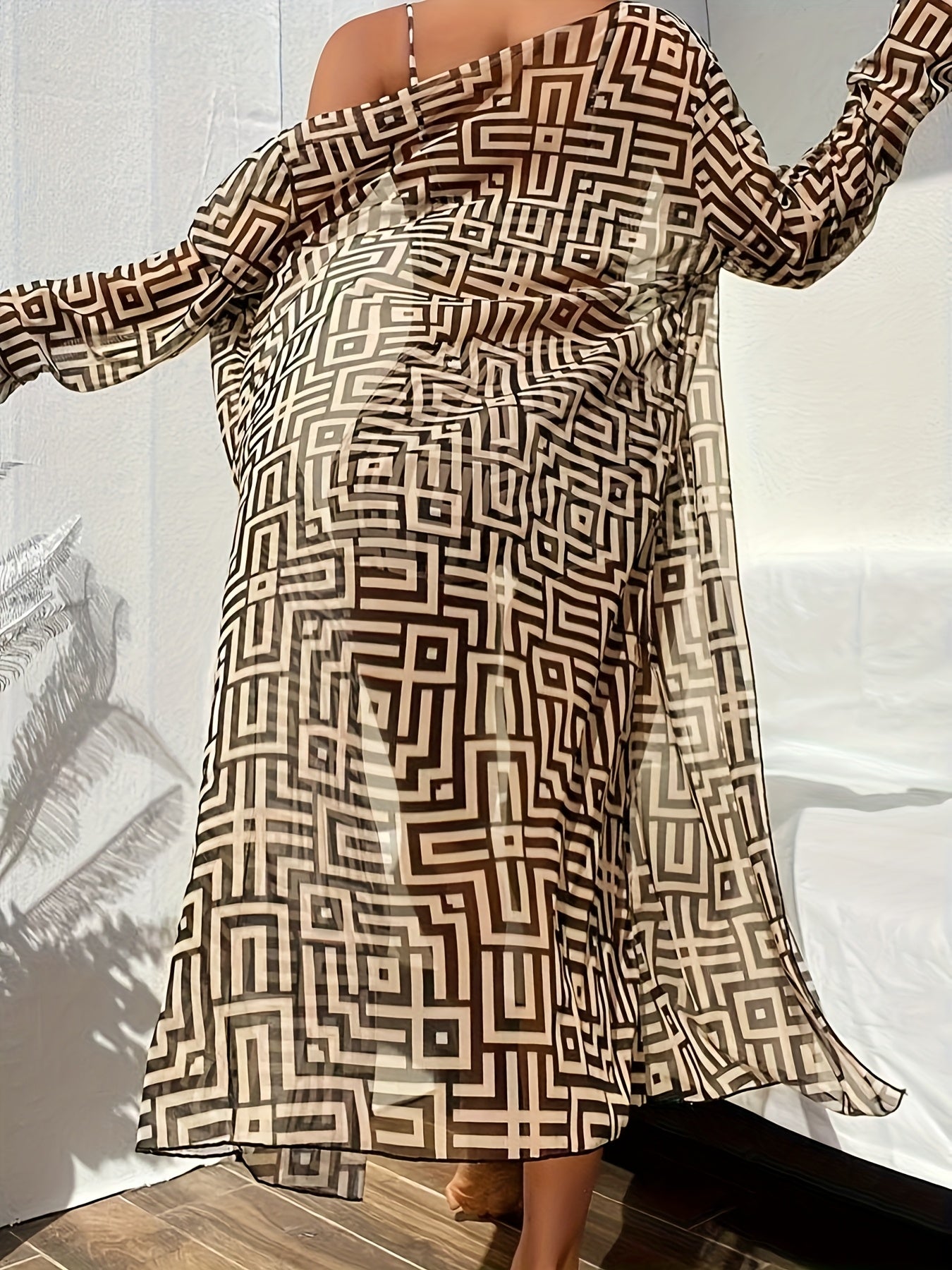Bikini with geometric print and beach cover up