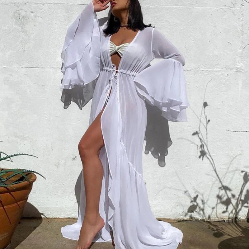Beach cover-up with layered sleeves