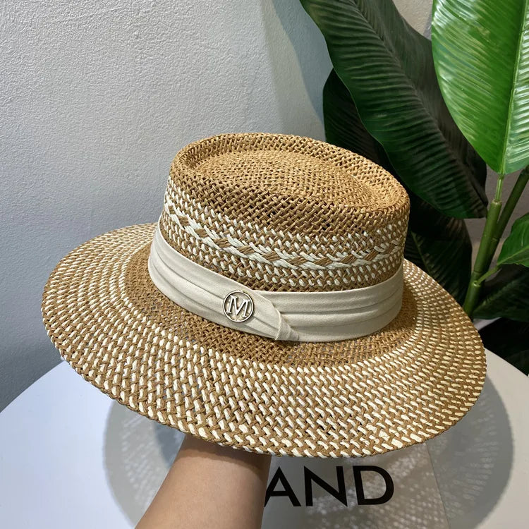 Straw hat - colored ribbon