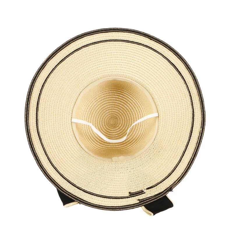 Women's Wide-Brim Straw Sun Hat — Back Bow Ribbon