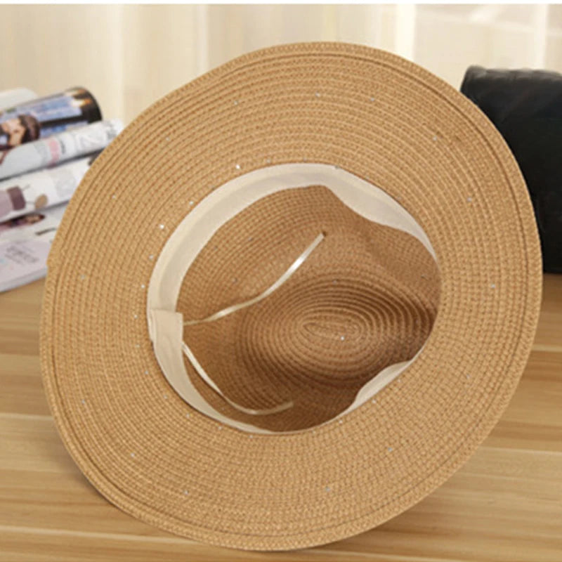 Women's Beaded Straw Fedora — Pearl Trim