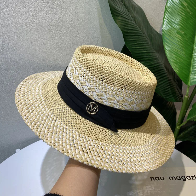 Straw hat - colored ribbon