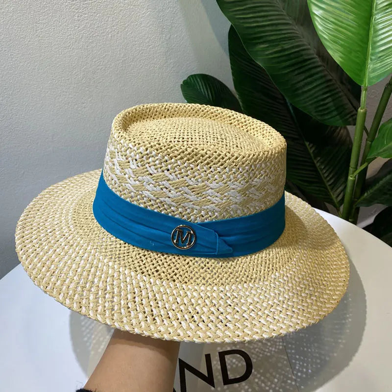 Straw hat - colored ribbon