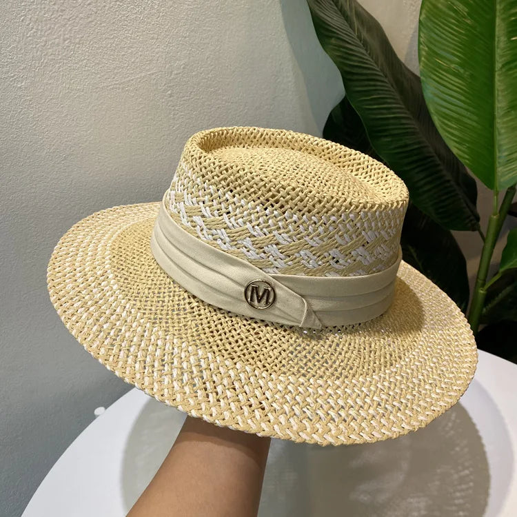 Straw hat - colored ribbon