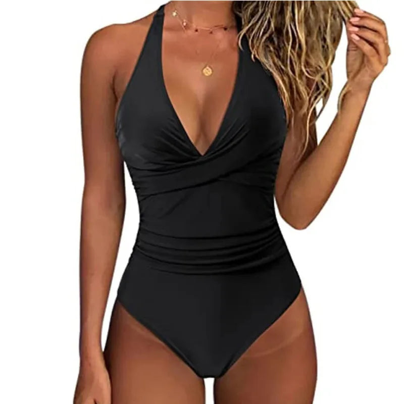 Loly Solid Color Halter One-Piece Swimsuit