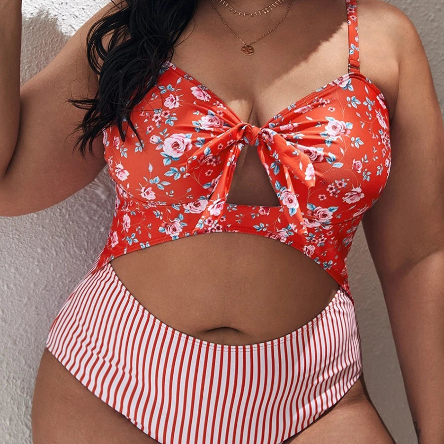 Tropical Bloom Cut-Out One-Piece — Plus Size
