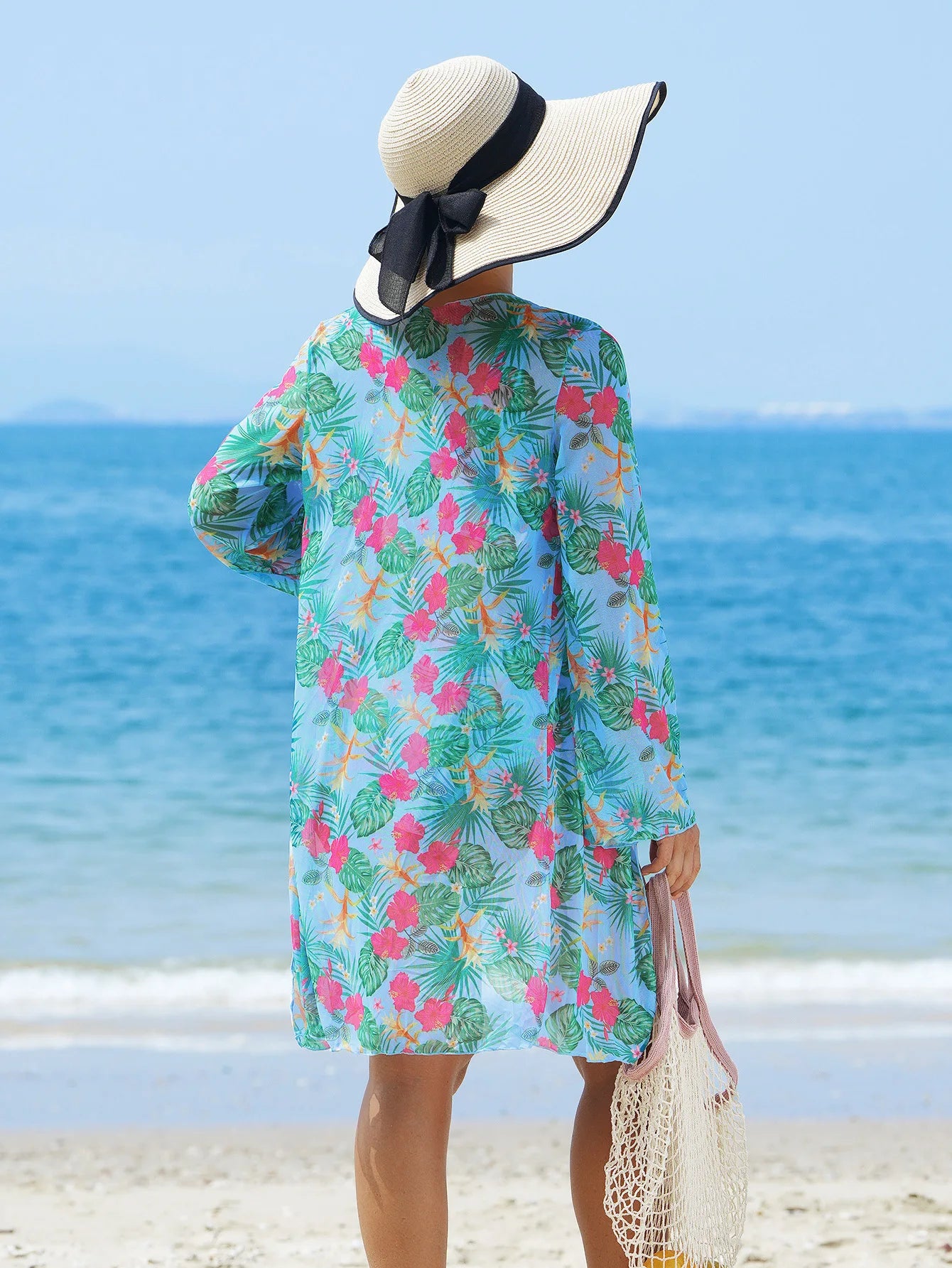 Coastal Set β 3-Piece Floral Bikini with High-Waist Shorts & Cover-Up