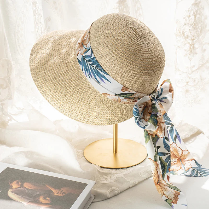 Floral Bow Wide Brim Sun Hat