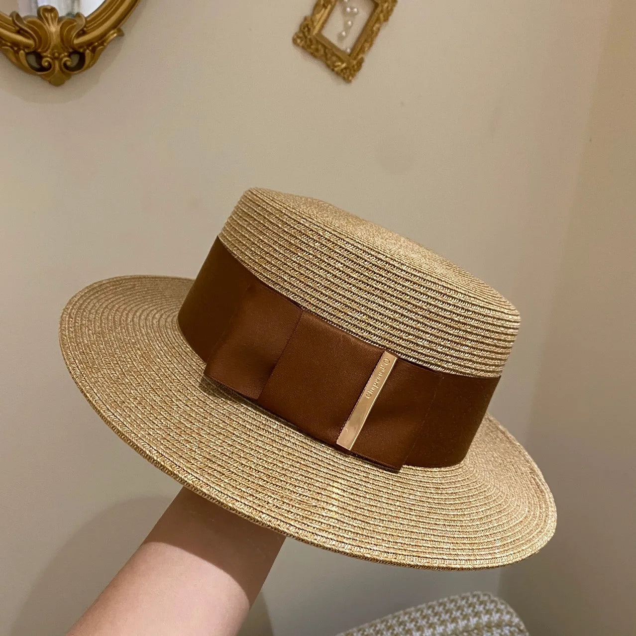 Women's Boater Straw Hat — Wide Grosgrain Ribbon
