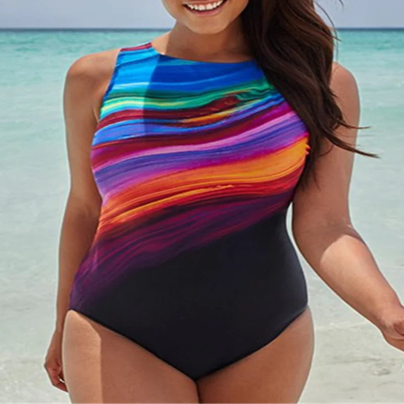 Cross-Strap U-Back Plus Size One-Piece – Colorful Prints