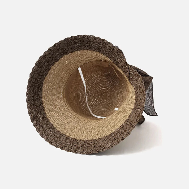 Foldable Straw-Effect Sun Hat with Back Bow