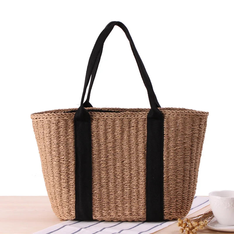 Handwoven Straw-Rope Tote with Drawstring