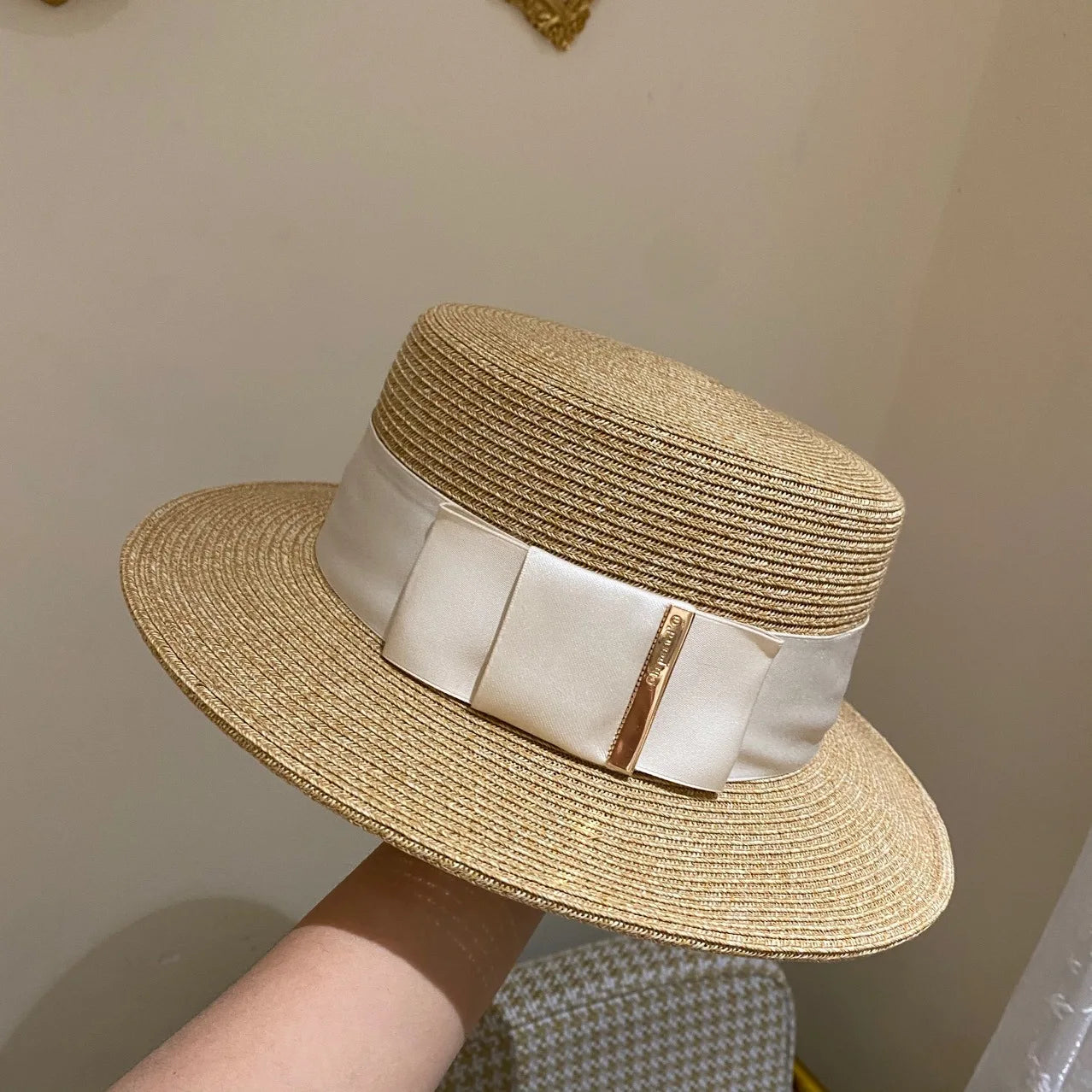 Women's Boater Straw Hat — Wide Grosgrain Ribbon