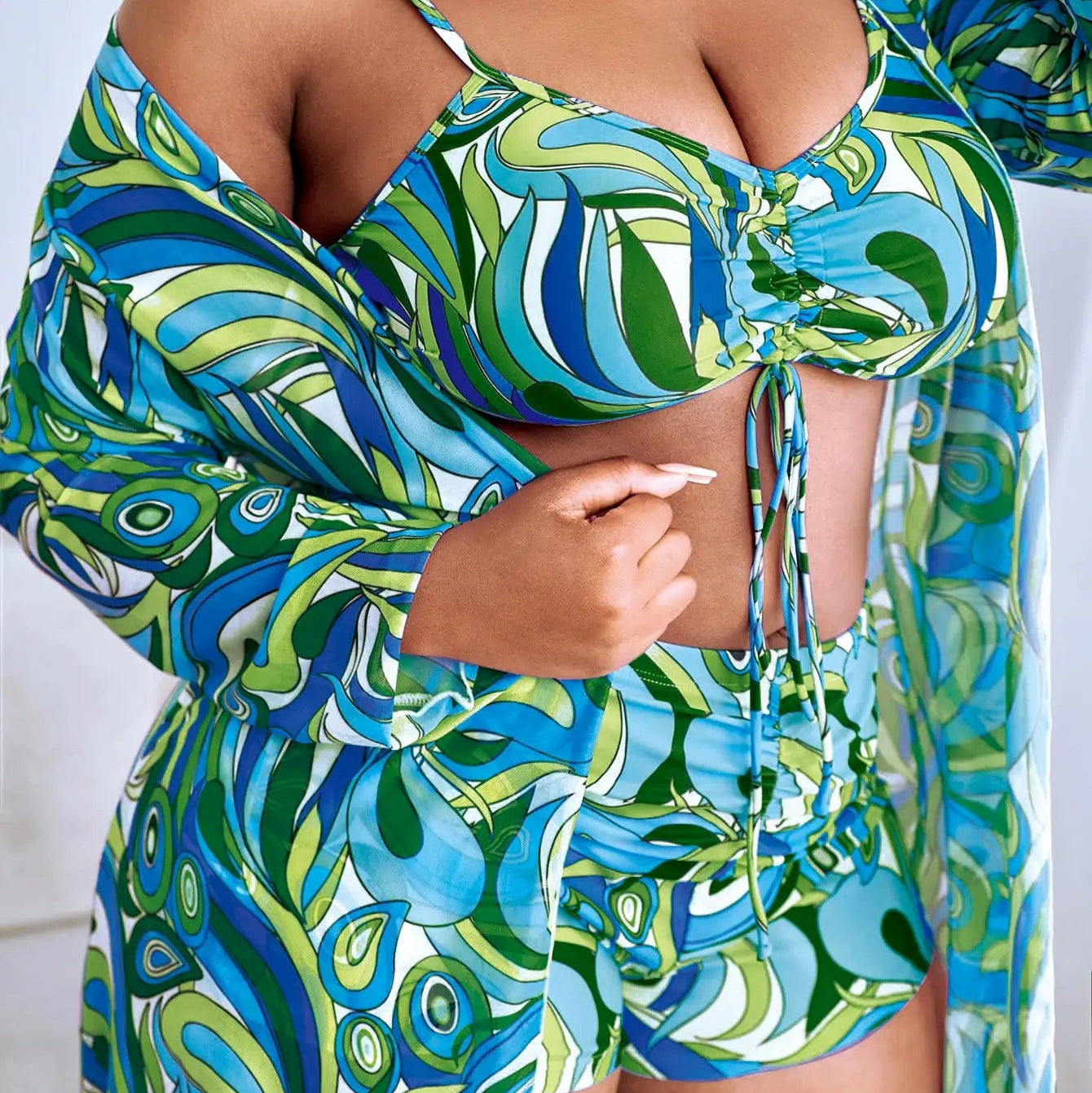 TropiChic 3-Pcs Plus Size Bikini Set with Kimono