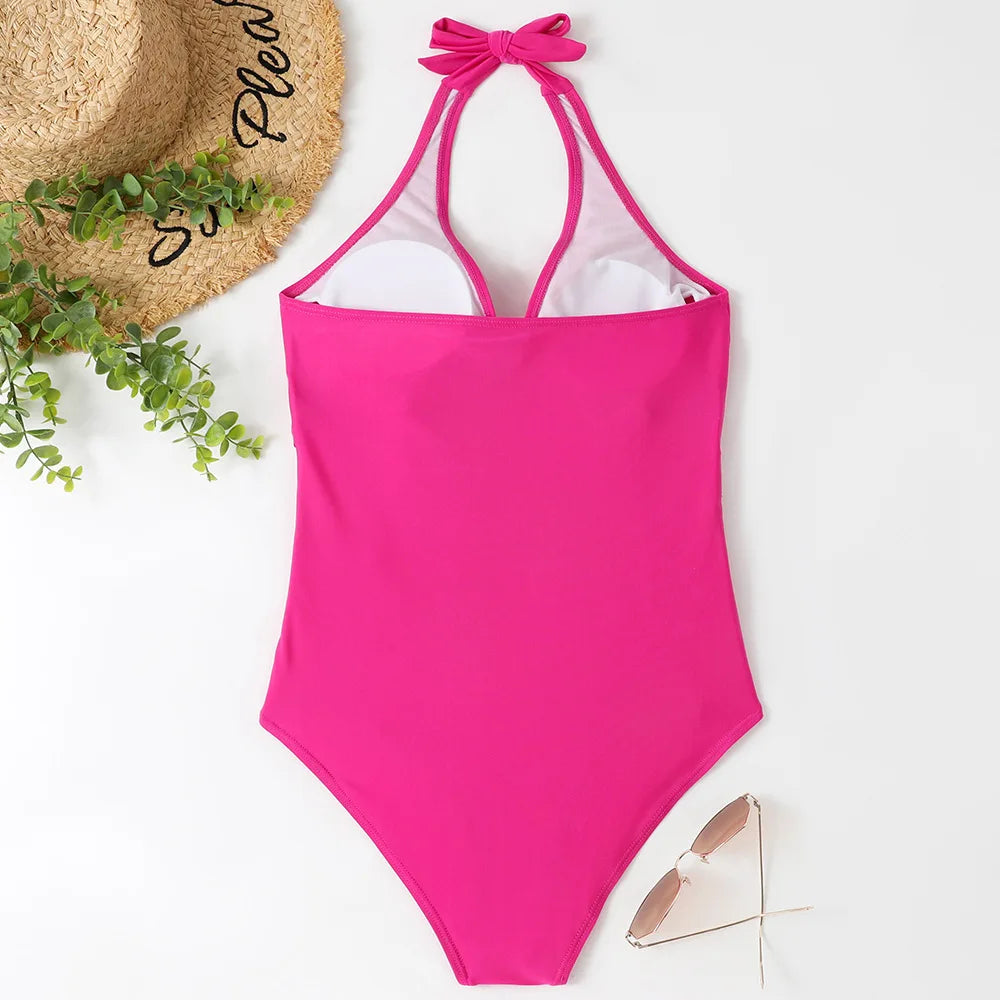 Loly Solid Color Halter One-Piece Swimsuit