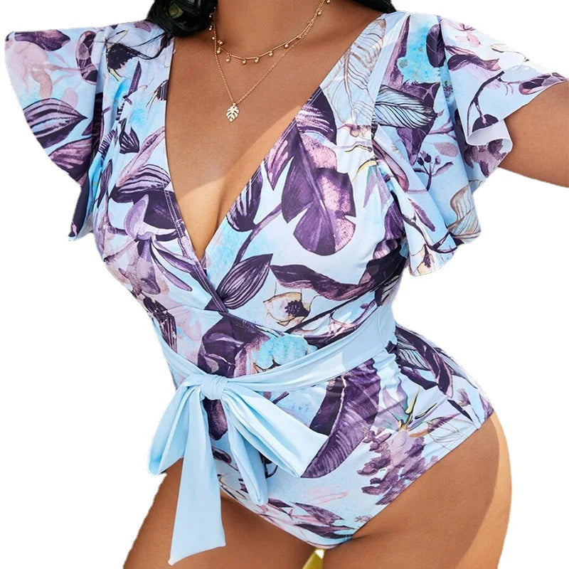 Women's Plus Size Ruffled-Sleeve One-Piece