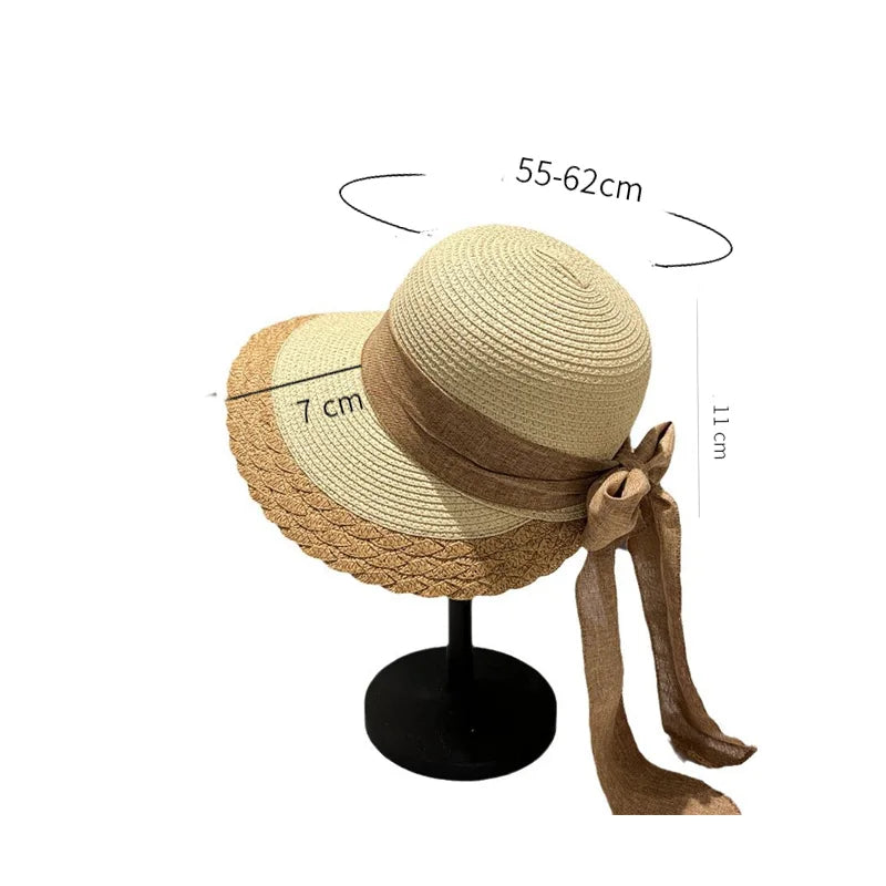 Foldable Straw-Effect Sun Hat with Back Bow