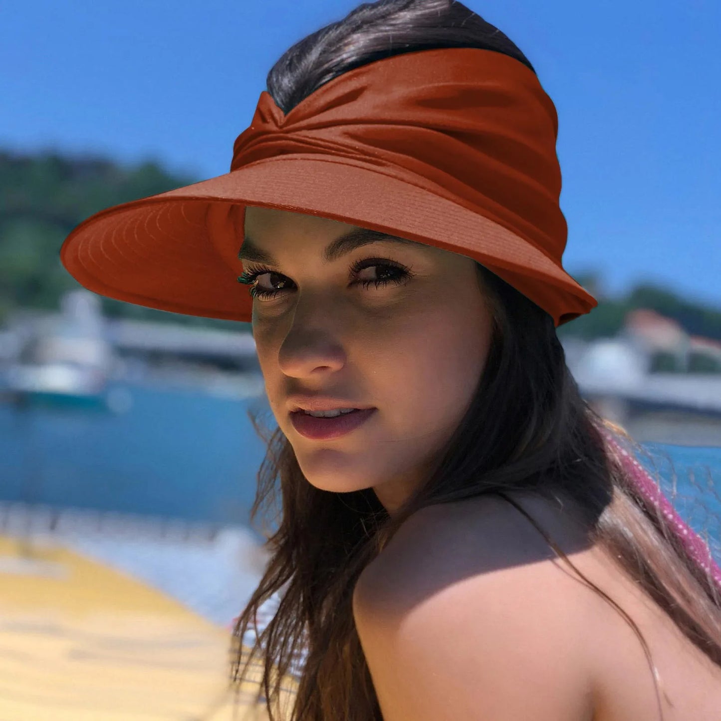 Women's Knot-Front Turban Visor — Soft Polyester
