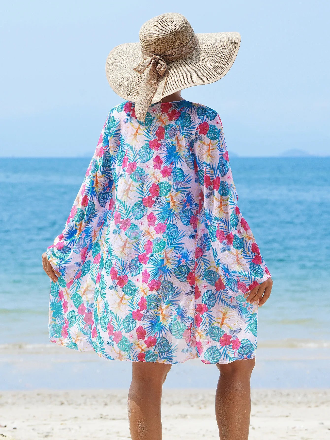 Coastal Set β 3-Piece Floral Bikini with High-Waist Shorts & Cover-Up
