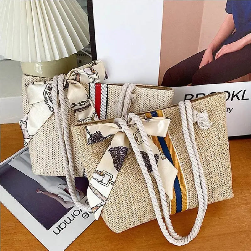 Woven Straw Tote with Rope Handles