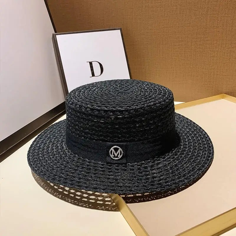 Women's Two-Tone Straw Boater — Ribbon Band