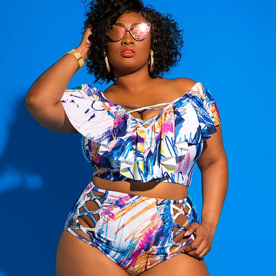 Plus Size Cross-Front One-Piece Swimsuit – Chic Black Elegance