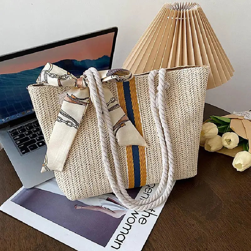 Woven Straw Tote with Rope Handles