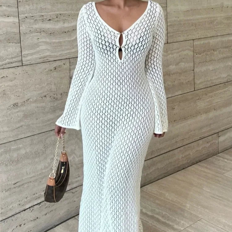 Aura Serena – Long Sheer Knit Cover-Up Dress