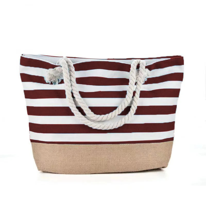 Striped Canvas Beach Tote with Rope Handles