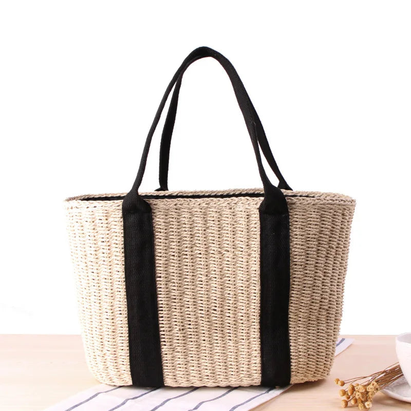 Handwoven Straw-Rope Tote with Drawstring