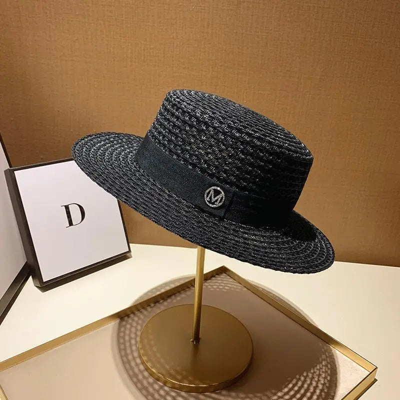 Women's Two-Tone Straw Boater — Ribbon Band