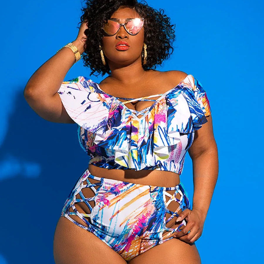 Plus Size Cross-Front One-Piece Swimsuit – Chic Black Elegance
