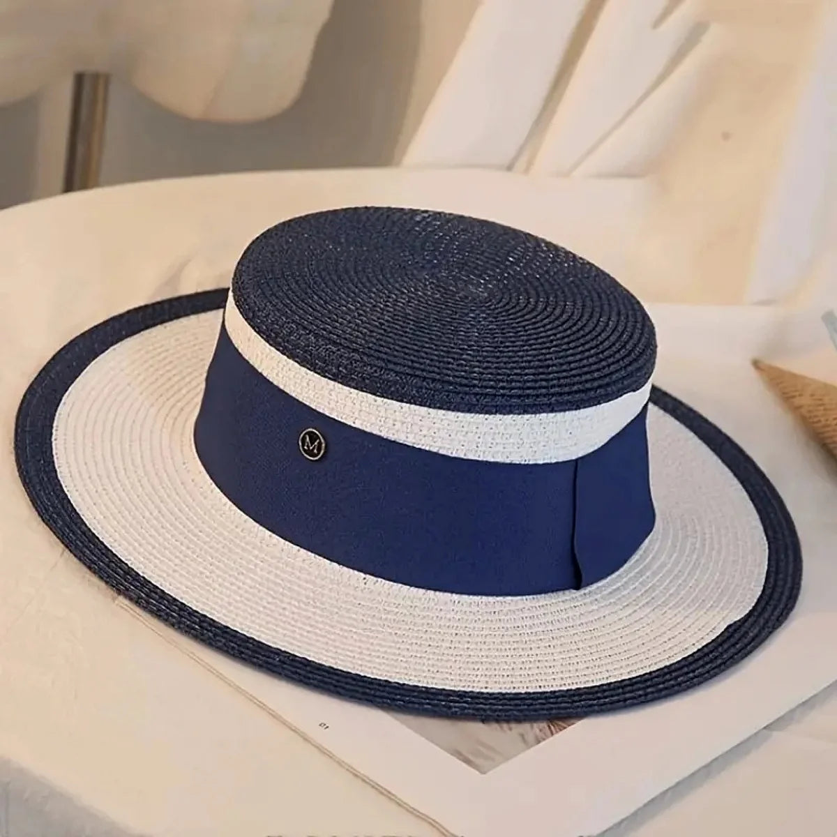 Women's Two-Tone Boater Straw Hat — Contrast Band