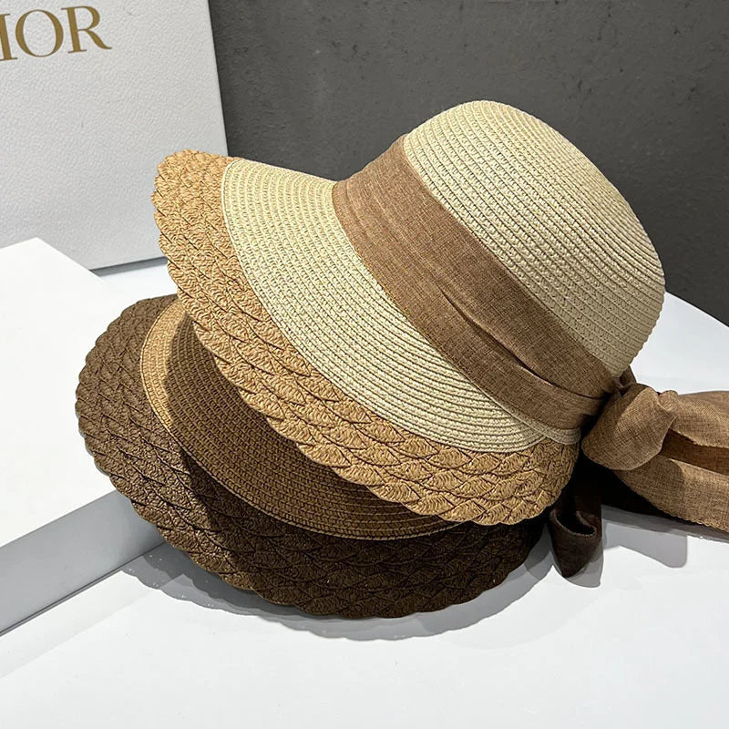Foldable Straw-Effect Sun Hat with Back Bow