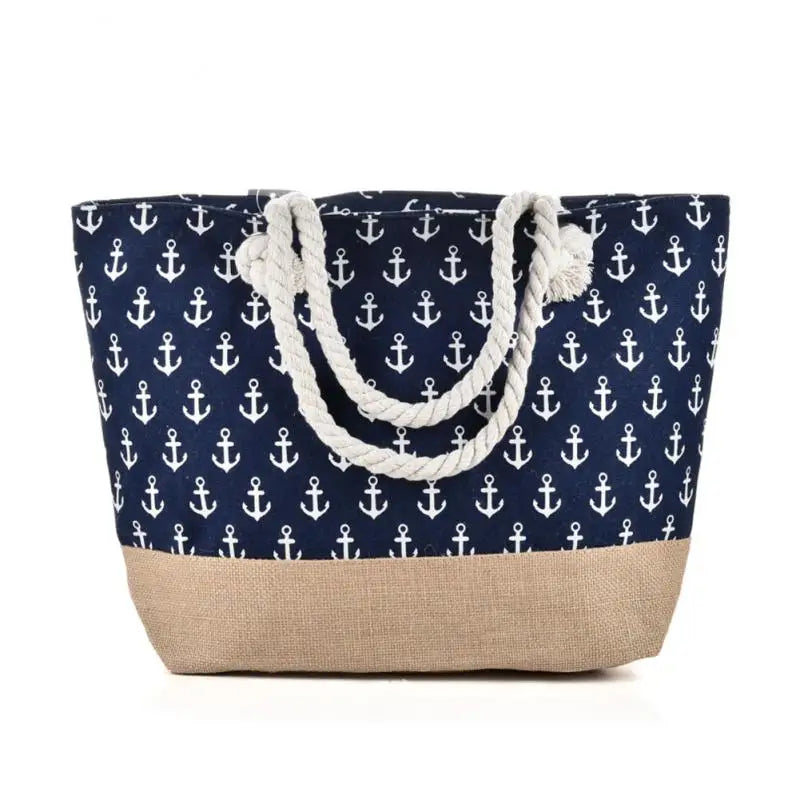 Striped Canvas Beach Tote with Rope Handles
