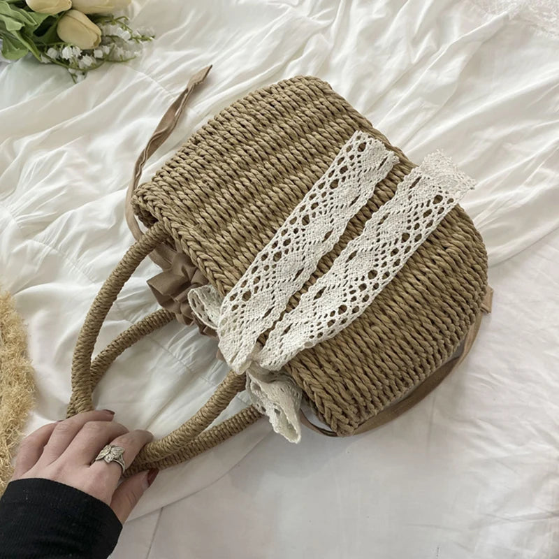 Mini Woven Straw Bucket with Drawstring