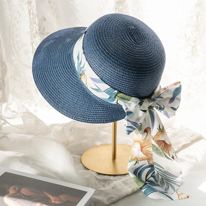 Floral Bow Wide Brim Sun Hat