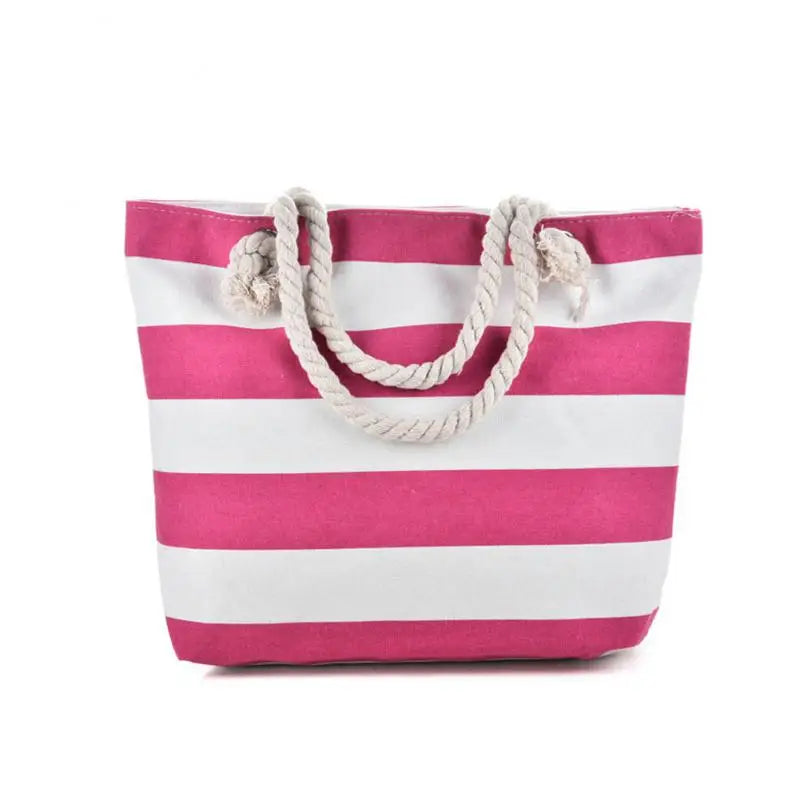 Striped Canvas Beach Tote with Rope Handles