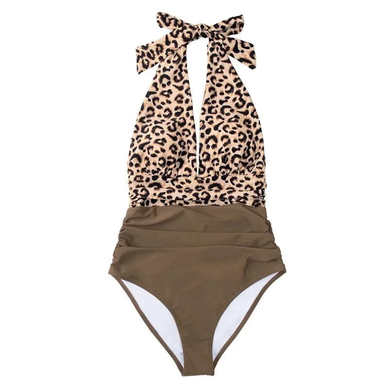 Glamour Leopard Halter One-Piece Swimsuit