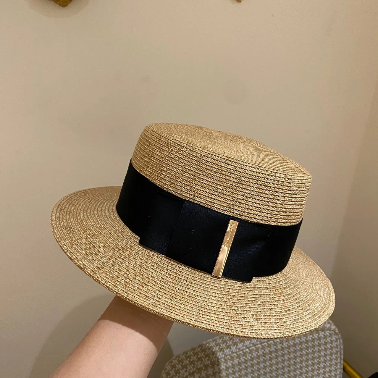 Women's Boater Straw Hat — Wide Grosgrain Ribbon
