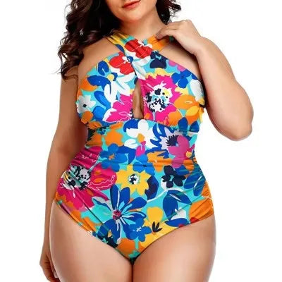 Plus Size Cross-Front One-Piece Swimsuit – Chic Black Elegance