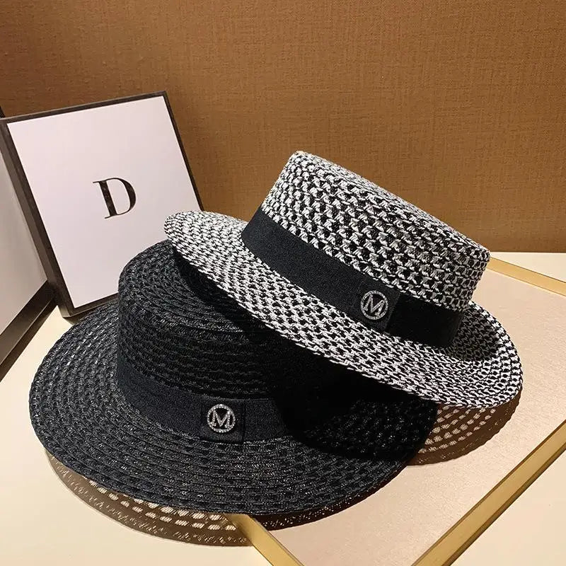Women's Two-Tone Straw Boater — Ribbon Band