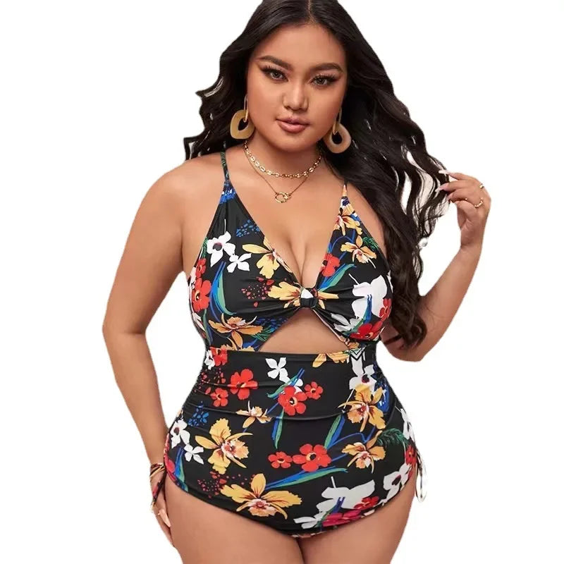 Printed Plus Size One-Piece – Adjustable V-Back