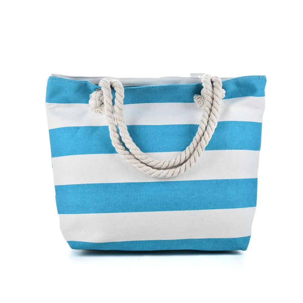 Striped Canvas Beach Tote with Rope Handles
