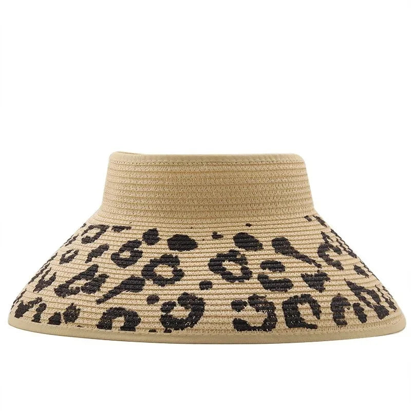 Women's Straw Beach Visor — Leopard-Print Brim