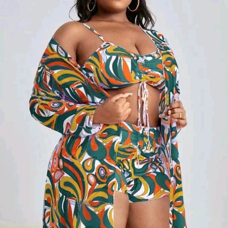 Stefany 3-Pcs Plus Size Bikini Set with Kimono