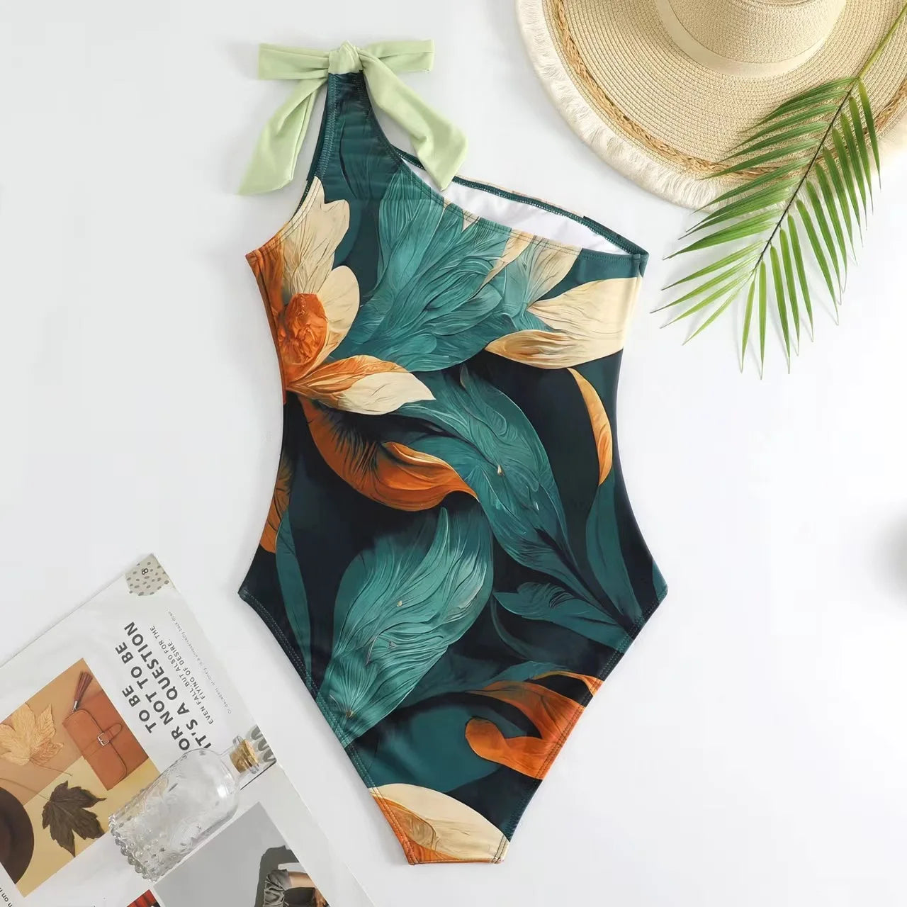 Pacific Aura — One-Shoulder Printed Swimsuit + Long Cover-Up