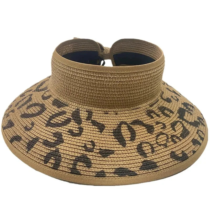 Women's Straw Beach Visor — Leopard-Print Brim