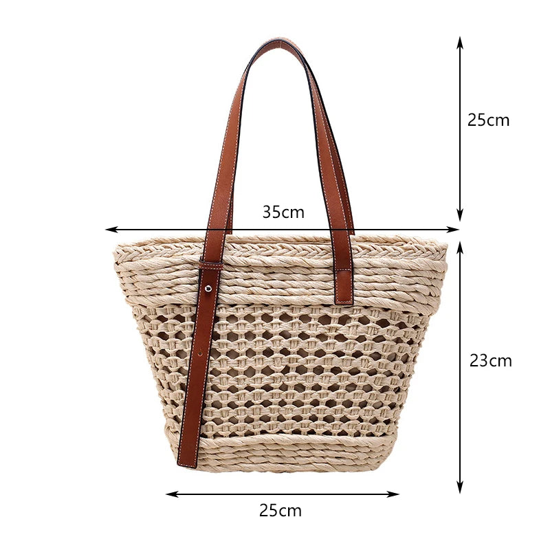 Woven Straw Basket Tote with Zipper
